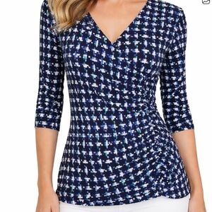 NWT Style & Co Shirt Women's Ruched Side Faux  Wrap Stretch Blouse Top Size 1X